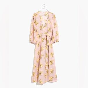 Madewell Linen-Blend Ruffle-Cuff Wrap Dress in Dutch Dandelions size XXL